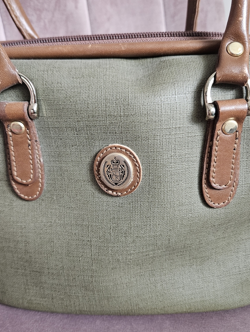 Vtg 1983 Liz Claiborne Genuine Leather Doctor Bag Barrel Fendi Inspired - Picture 3 of 10